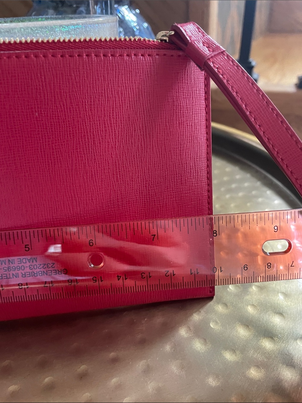 Furla Raspberry Red Leather Wristlet Clutch Zippered Wrist Strap - Picture 9 of 10